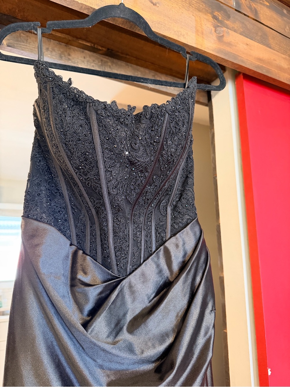 Sherri Hill Black Lace Bodice Satin Evening Gown